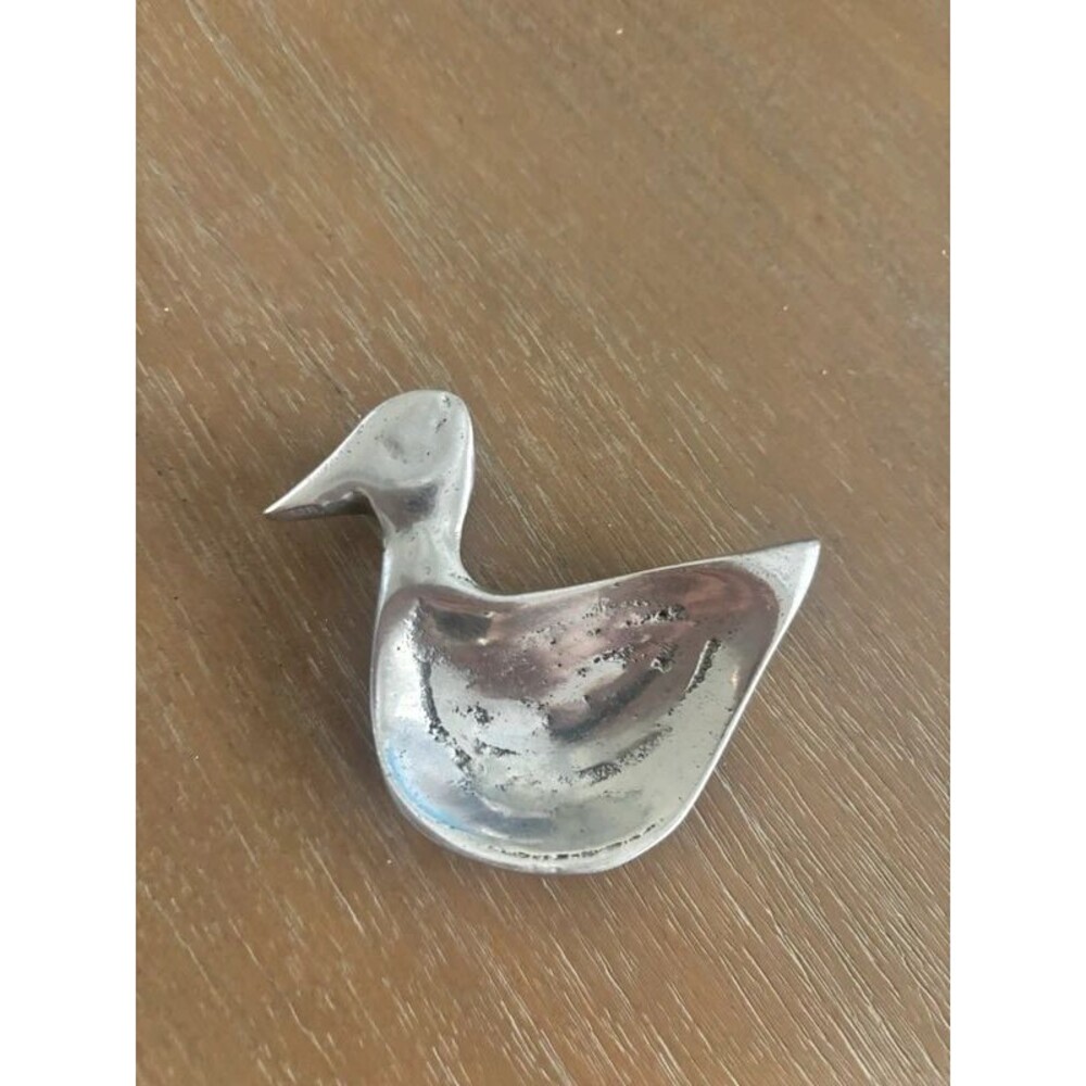 Vintage MCM Aluminum Duck Figurine Paperweight Minimalist Silver Decor